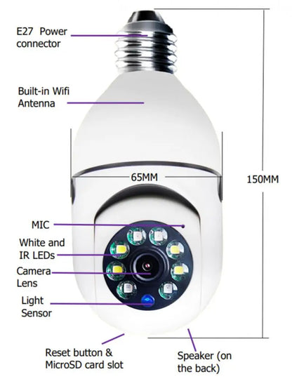 Factory 1080P HD Home Smart Wireless Surveillance Light Bulb Camera Wifi IP Camera P2P Wireless 360 Degree PTZ Light Blub Camera
