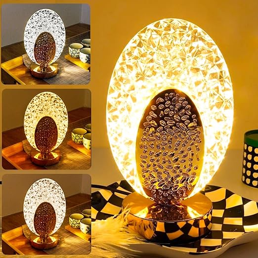Oval Crystal LED Table Lamp with Touch Sensor - 3 Color Dimmable. - DWS MART